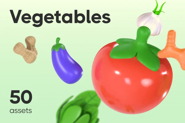 50 Vegetables 3d pack of graphics and illustrations