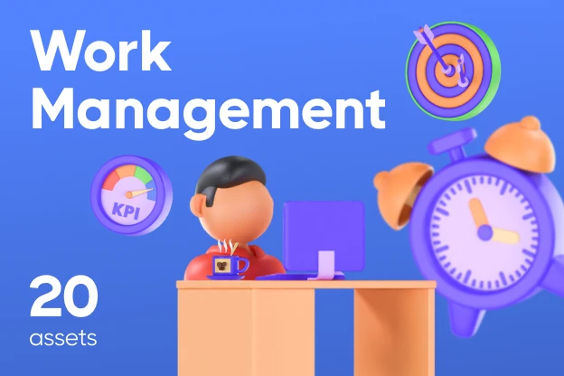 20 Work Management 3d pack of graphics and illustrations