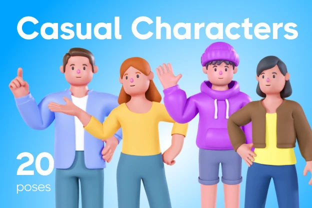 19 Casual Characters 3d pack of graphics and illustrations