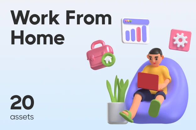 20 Work From Home 3d pack of graphics and illustrations