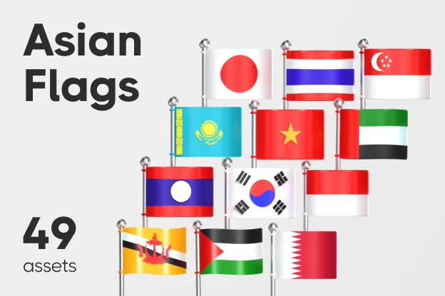 49 Asian  Flags 3d pack of graphics and illustrations