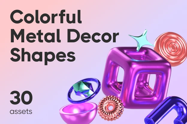 30 Colorful Metal Decor Shapes 3d pack of graphics and illustrations