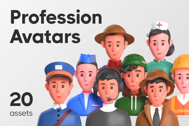 20 Profession Avatars 3d pack of graphics and illustrations
