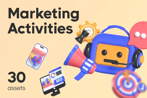 30 Marketing Activities 3d pack of graphics and illustrations