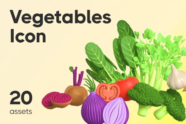 20 Vegetables Icon 3d pack of graphics and illustrations