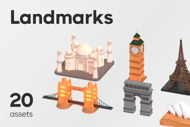 20 Landmarks 3d pack of graphics and illustrations