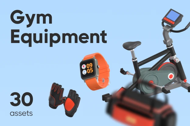 30 Gym Equipment 3d pack of graphics and illustrations
