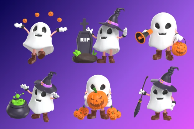 20 Halloween Ghost 3d pack of graphics and illustrations