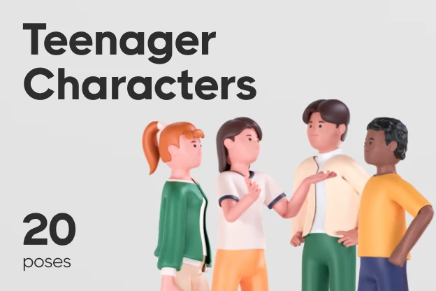 20 Teenager Characters 3d pack of graphics and illustrations
