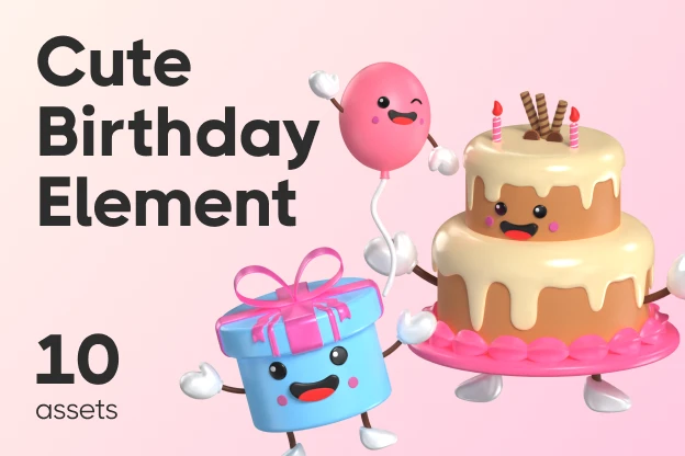 10 Cute Birthday Element 3d pack of graphics and illustrations