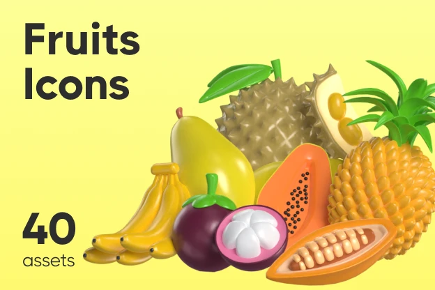 40 Fruits Icons 3d pack of graphics and illustrations