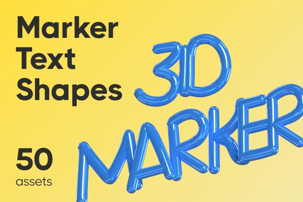 50 Marker  Text  Shapes 3d pack of graphics and illustrations