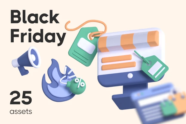 25 Black Friday 3d pack of graphics and illustrations