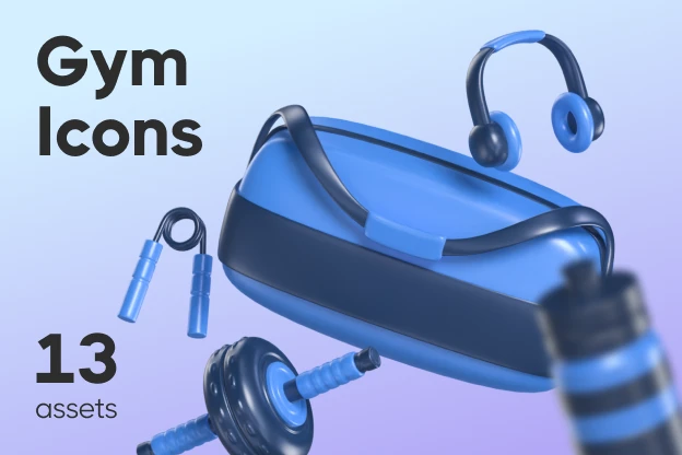 13 Gym Icons 3d pack of graphics and illustrations