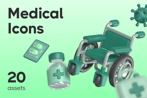 20 Medical Icons 3d pack of graphics and illustrations