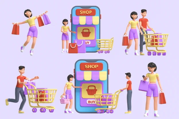 8 Shopping Scenes 3d pack of graphics and illustrations