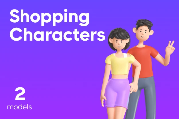 2 Shopping Characters 3d pack of graphics and illustrations