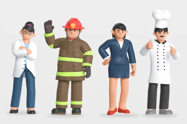 4 Professions Characters 3d pack of graphics and illustrations