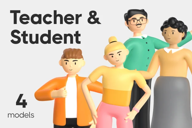 4 Teacher & Student 3d pack of graphics and illustrations