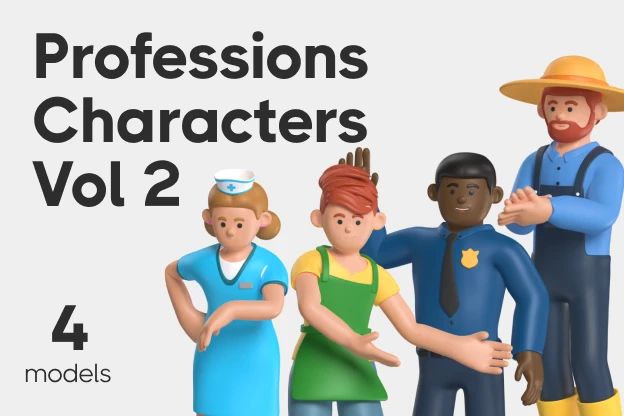 4 Professions Characters Vol 2 3d pack of graphics and illustrations