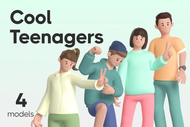 4 Cool Teenagers 3d pack of graphics and illustrations