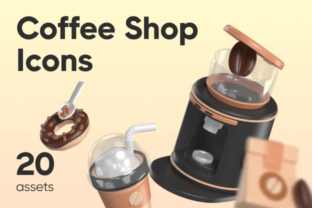 20 Coffee Shop Icons 3d pack of graphics and illustrations