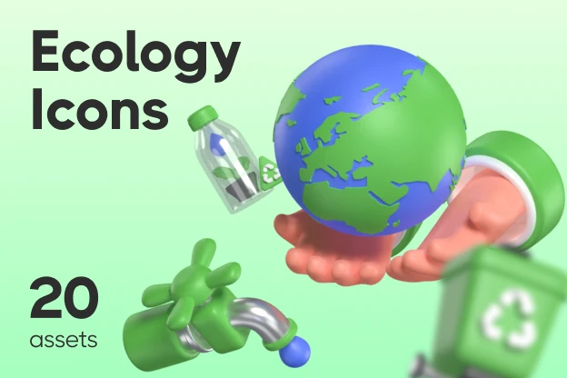 20 Ecology Icons 3d pack of graphics and illustrations