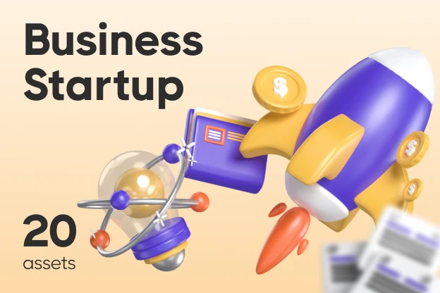 20 Business Startup 3d pack of graphics and illustrations