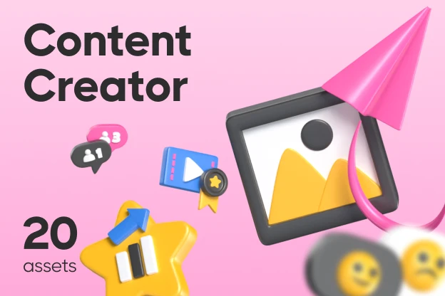 20 Content Creator 3d pack of graphics and illustrations