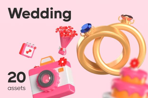 20 Wedding 3d pack of graphics and illustrations