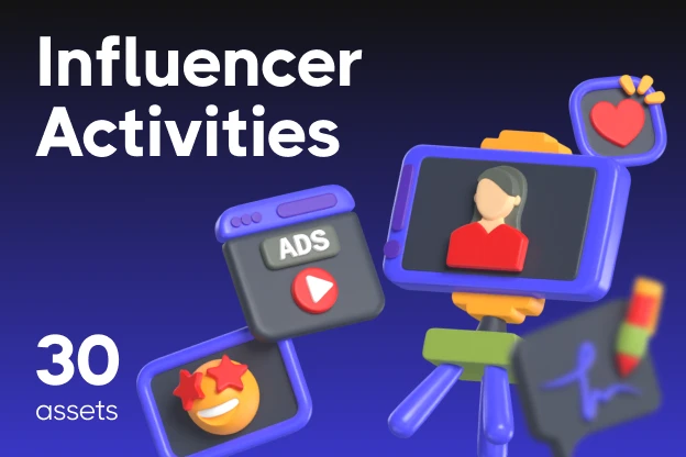 30 Influencer Activities 3d pack of graphics and illustrations