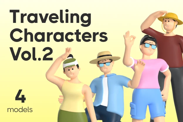 4 Traveling Characters Vol 2 3d pack of graphics and illustrations