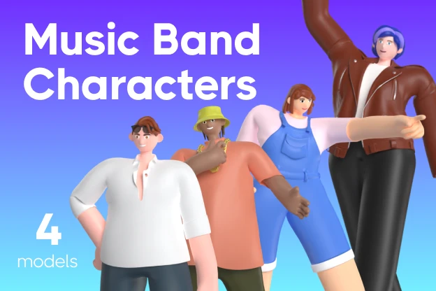 4 Music Band Characters 3d pack of graphics and illustrations