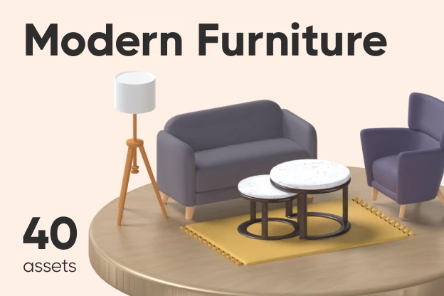 40 Modern Furniture 3d pack of graphics and illustrations