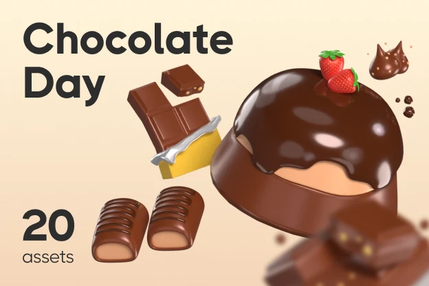 20 Chocolate Day 3d pack of graphics and illustrations