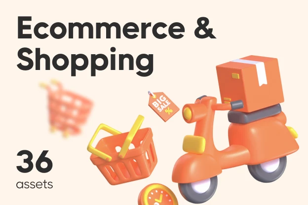 36 Ecommerce & Shopping 3d pack of graphics and illustrations