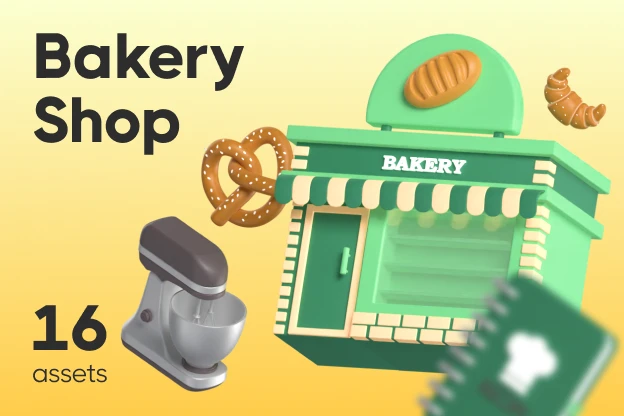 16 Bakery Shop 3d pack of graphics and illustrations