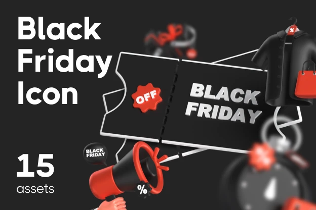 15 Black Friday Icon 3d pack of graphics and illustrations