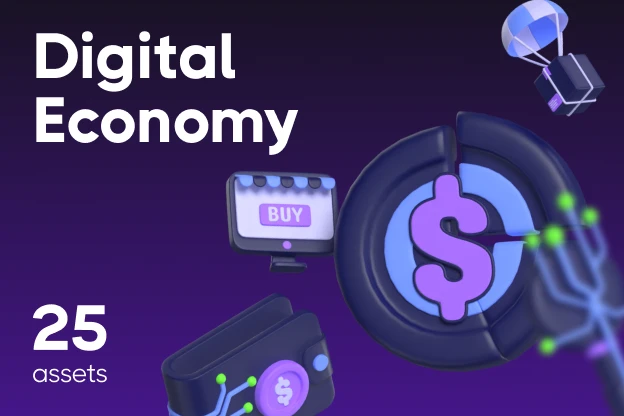 25 Digital Economy 3d pack of graphics and illustrations
