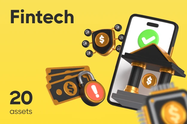 20 Fintech 3d pack of graphics and illustrations