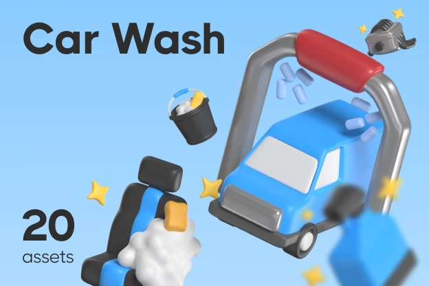 20 Car Wash 3d pack of graphics and illustrations