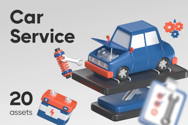 20 Car Service 3d pack of graphics and illustrations
