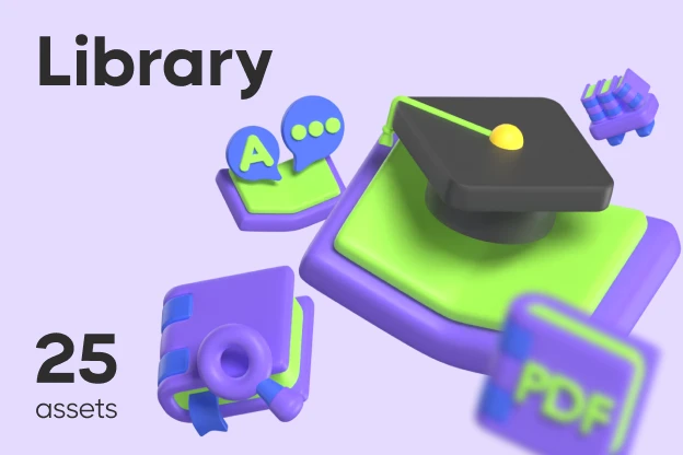 25 Library 3d pack of graphics and illustrations