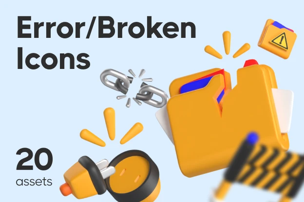 20 Error Broken Icons 3d pack of graphics and illustrations