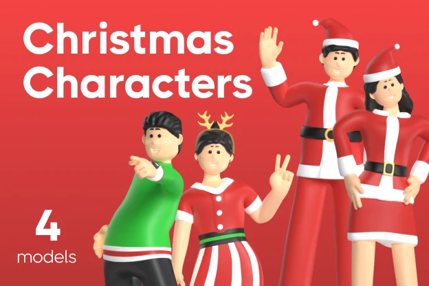 4 Christmas Characters 3d pack of graphics and illustrations