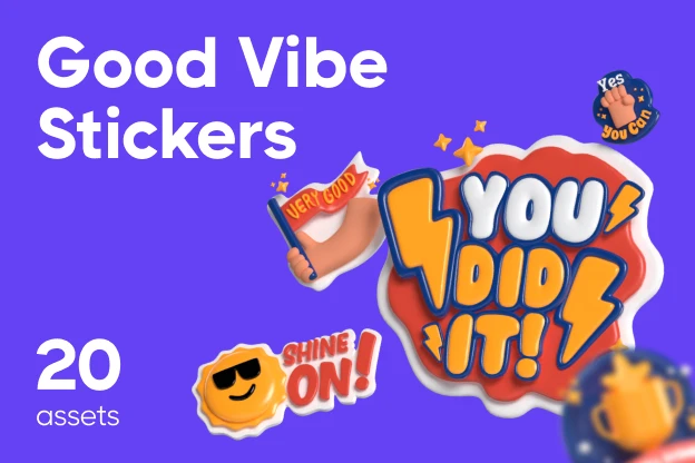 20 Good Vibe Stickers 3d pack of graphics and illustrations