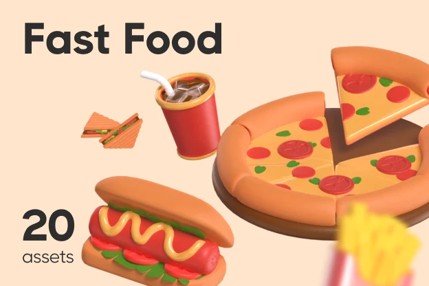 20 Fast Food 3d pack of graphics and illustrations
