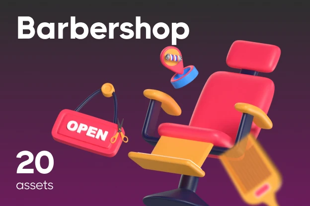 20 Barbershop 3d pack of graphics and illustrations