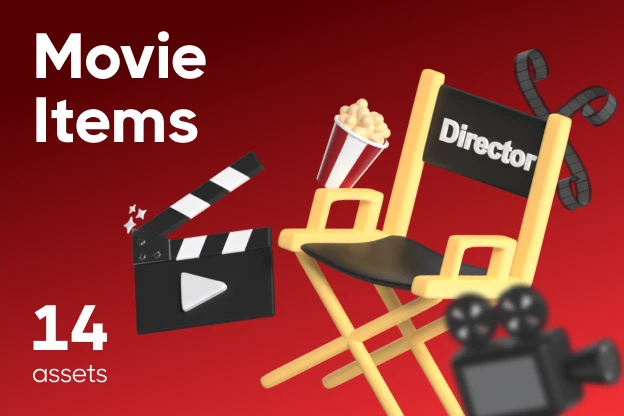14 Movie Items 3d pack of graphics and illustrations