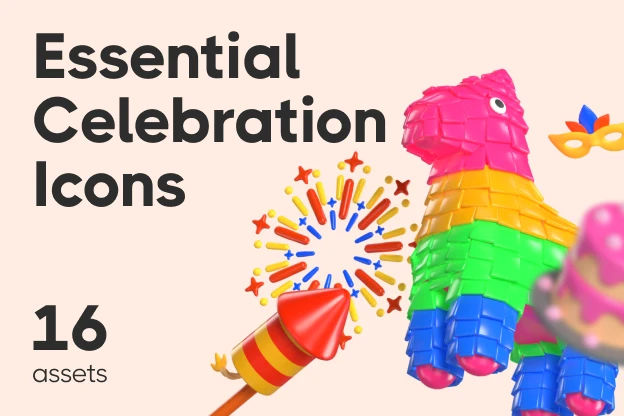 16 Essential Celebration Icons 3d pack of graphics and illustrations